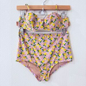 J.Crew Women Size 34B Bikini Top and Small Bikini Bottom Pink Lemon Print Bikini
